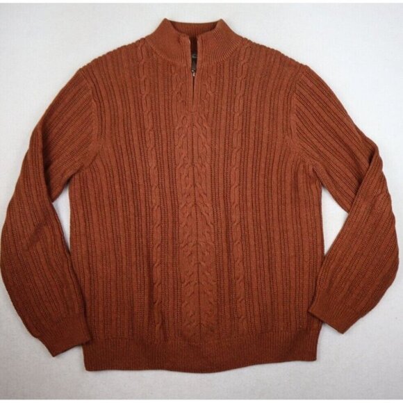 TASSO ELBA - MEN'S ORANGE 1/4 ZIP PULLOVER SWEATER - SIZE L - Picture 1 of 8